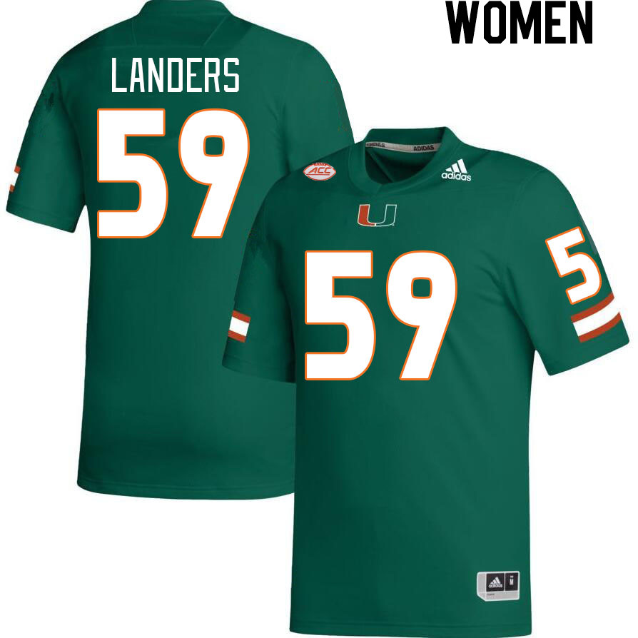 Women #59 Gabe Landers Miami Hurricanes College Football Jerseys Stitched-Green